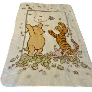 Vtg Disney Classic Pooh Plush Luxe Fleece Baby Blanket Crib Winnie Tigger Piglet